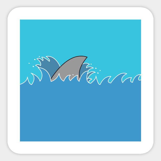 Scary shark fin in ocean waves Sticker by designInk